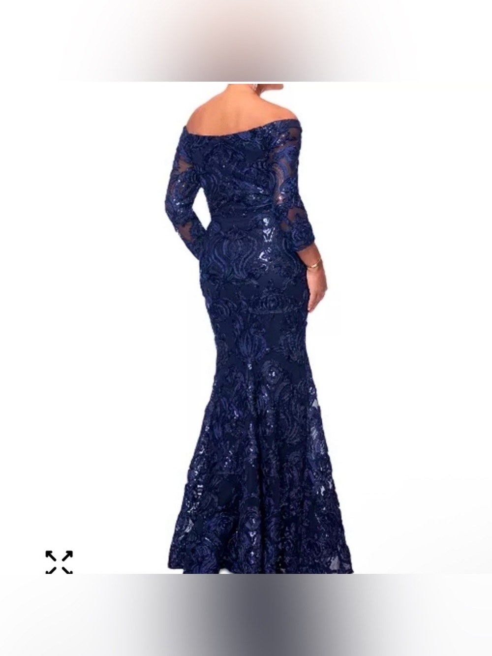 Xscape Off The Shoulder Gown Size 16W NWT. Navy. Runs small. Sequin & Soutache. - Picture 3 of 5